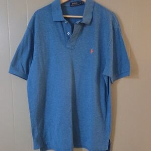 Polo by Ralph Lauren Heathered Blue Short-Sleeve Cotton Polo with Orange Pony
